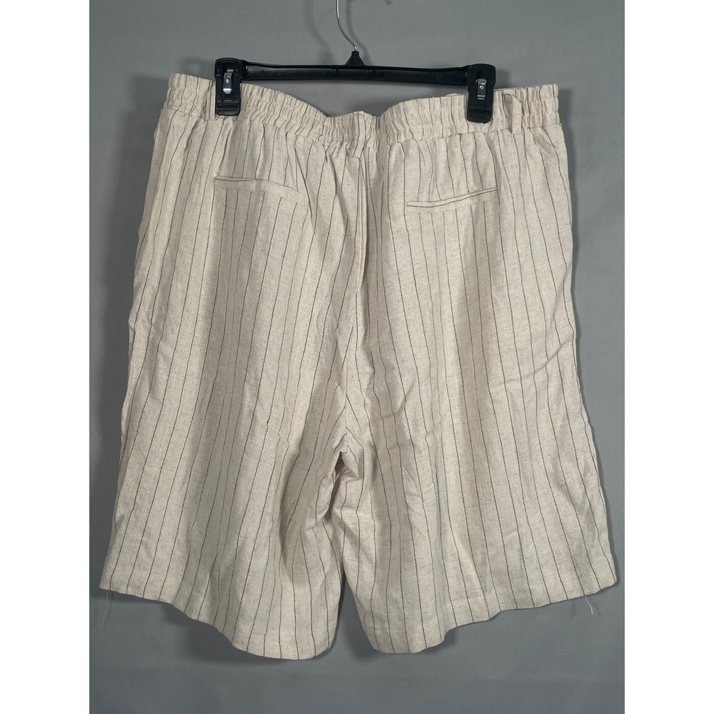 Fashion Nova Natasha Linen Bermuda Short Tan Pinstripe High Rise Size L B22066A - Picture 2 of 6